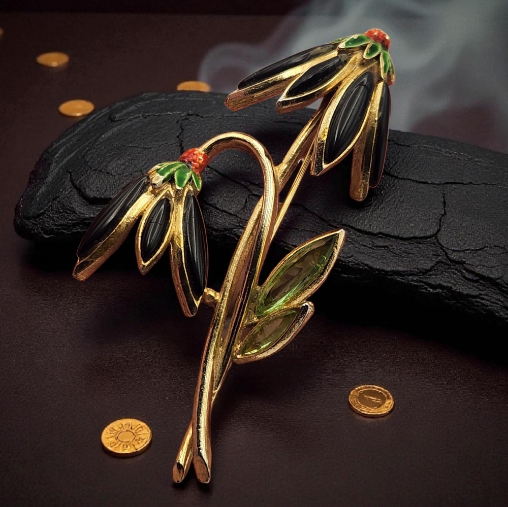 Capri Enamel, Glass & Rhinestone Flower Tulip Brooch